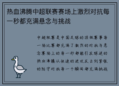 热血沸腾中超联赛赛场上激烈对抗每一秒都充满悬念与挑战